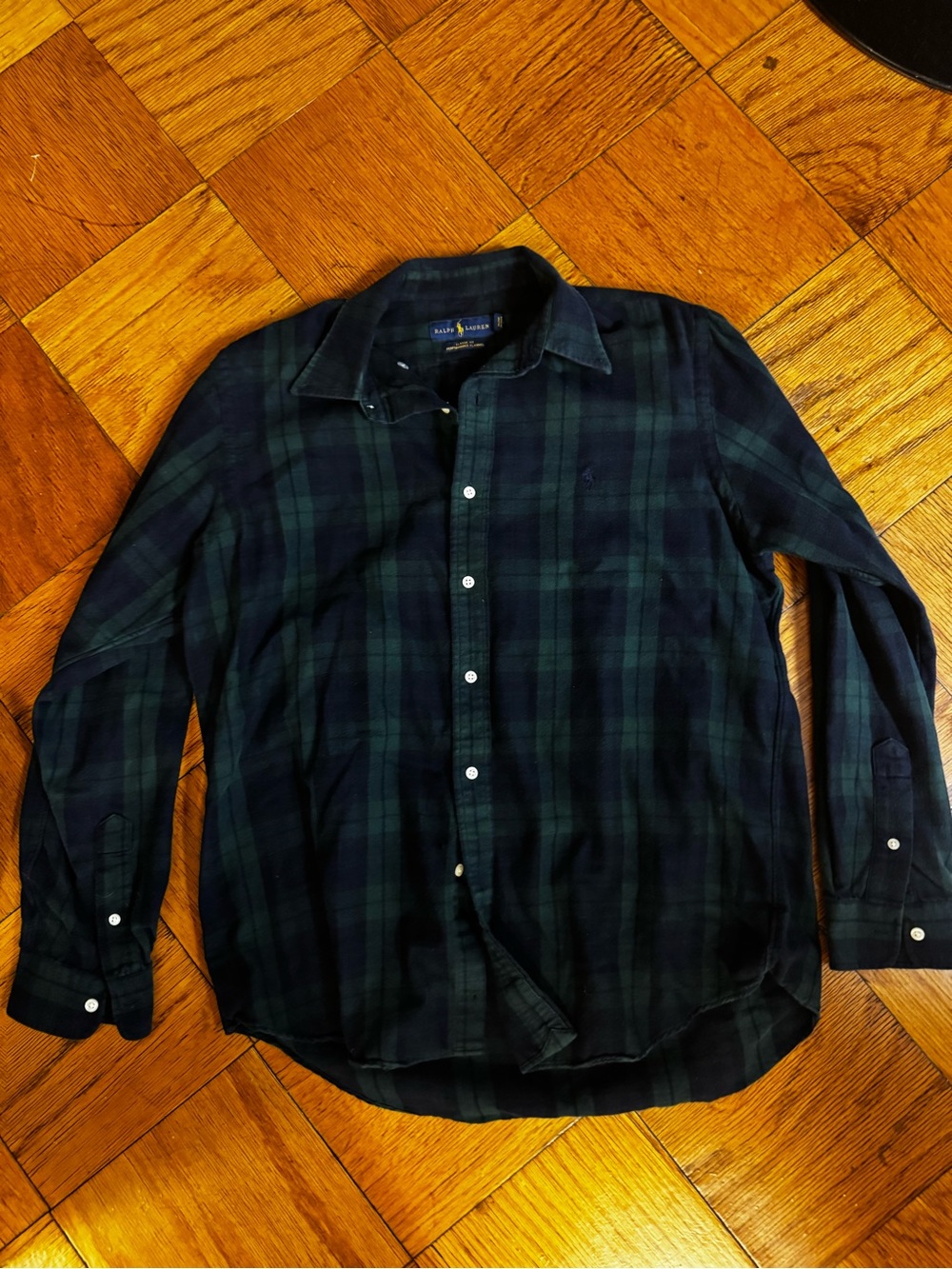 Ralph Lauren Dark Green and Navy Plaid Cotton Button-Down Shirt
